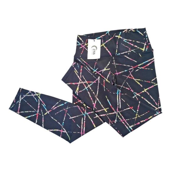 NWT Zyia Abstract Hi Rise 7/8 Active Leggings 24" Metallic Tights Size 6 - 8 - Picture 1 of 12